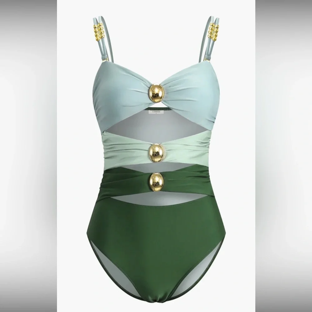 Commense Green and Light Blue One Piece Swimsuit - Picture 1 of 4